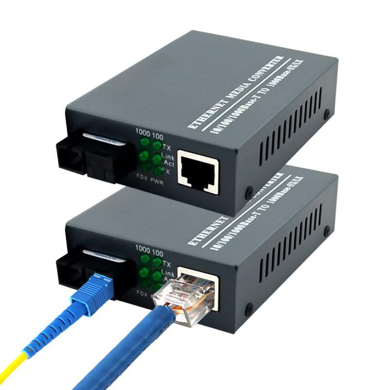 Konverter media Ethernet serat konverter Mode tunggal Gigabit, modul transreceiver LC sensor otomatis Gigabit catu daya eksternal
