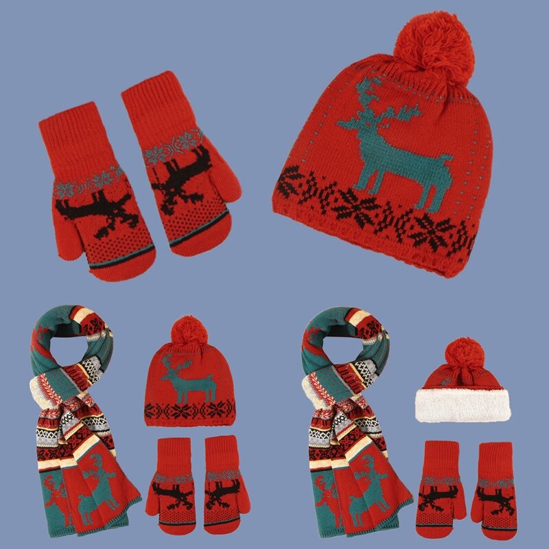 Унисекс, рождественская зимняя теплая вязаная шапка-бини, перчатки, длинный шарф, комплект, шапка с черепом, перчатки, утепление