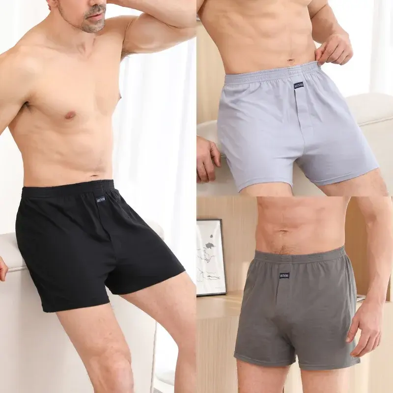 Para trzech męskich spodni "Aro" wydłużonych płaskich bawełniane spodnie od piżamy, luźnych i wygodnych do użytku domowego