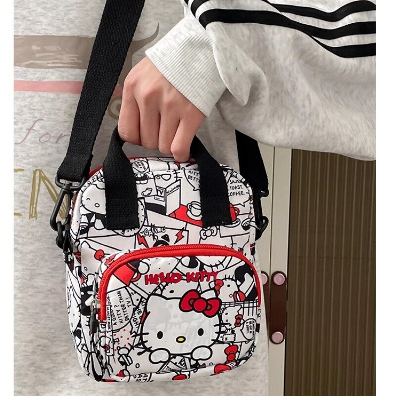 حقيبة كتف MBTI Hello Kitty للنساء ، على الطراز الياباني الصغير ، حقيبة كروس بودي بطباعة كرتون ، نايلون ، محفظة عملات نسائية غير رسمية لطيفة ، موضة
