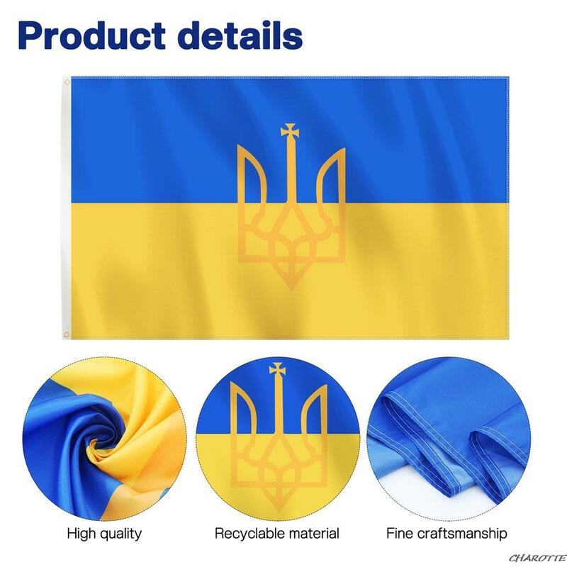 ยูเครนยูเครน People 'S Republic ธง Coat Of Arms 100D โพลีเอสเตอร์ที่กำหนดเองทองเหลือง Grommets แห่งชาติธงพิมพ์