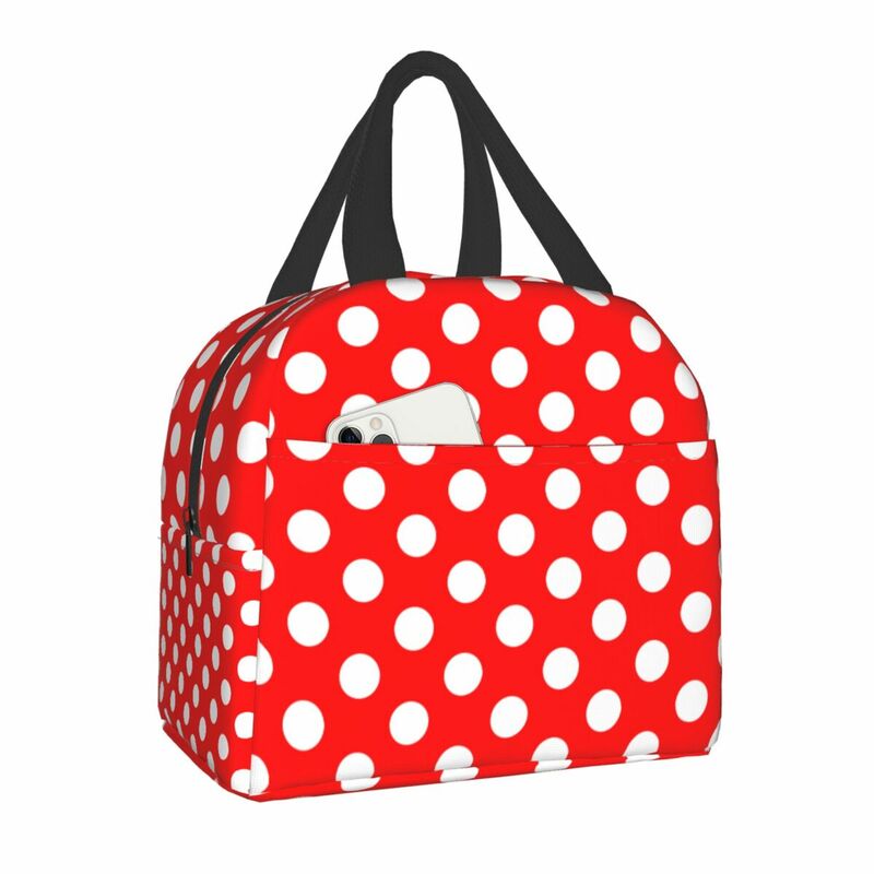 Luxo Polka Dot Red Lunch Bag Para As Mulheres Crianças Escola Resuable Térmico Isolado Cooler Quente Lunch Box Camping Viagem Piquenique Sacos