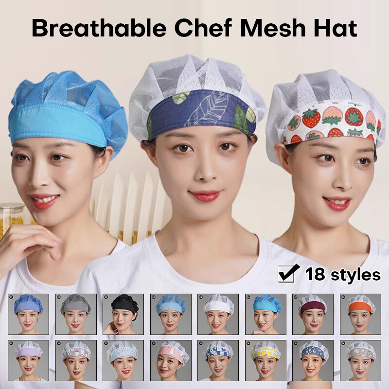Food Catering Dustproof  Work Hats Fashion Printed Elastic Breathable Mesh Waiter Hat Kitchen Cooking Chef Hat Unisex