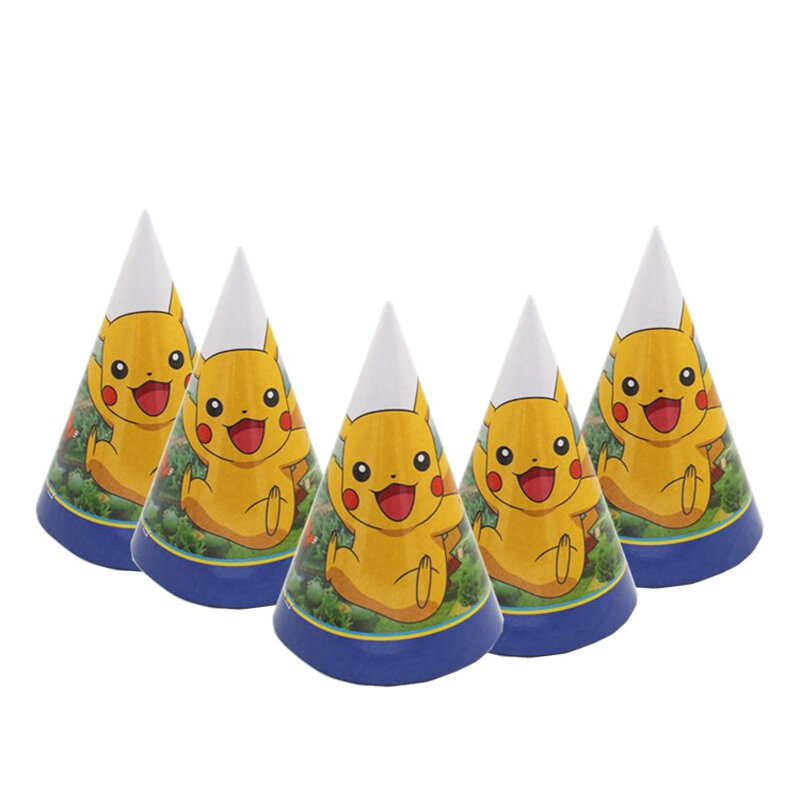 Gorros de papel de Pikachu para fiesta de Pokémon, sombrero de Cosplay, figura de dibujos animados, suministros de fiesta, juguetes de feliz cumpleaños, regalo de cumpleaños, favores de fiesta