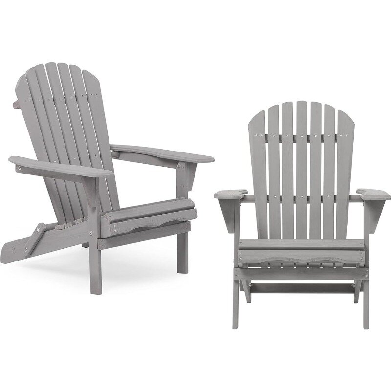 Ensemble de 2 chaises pliantes en bois, chaises longues en bois semi-assemblées pour l'extérieur, jardin, pelouse et arrière-cour