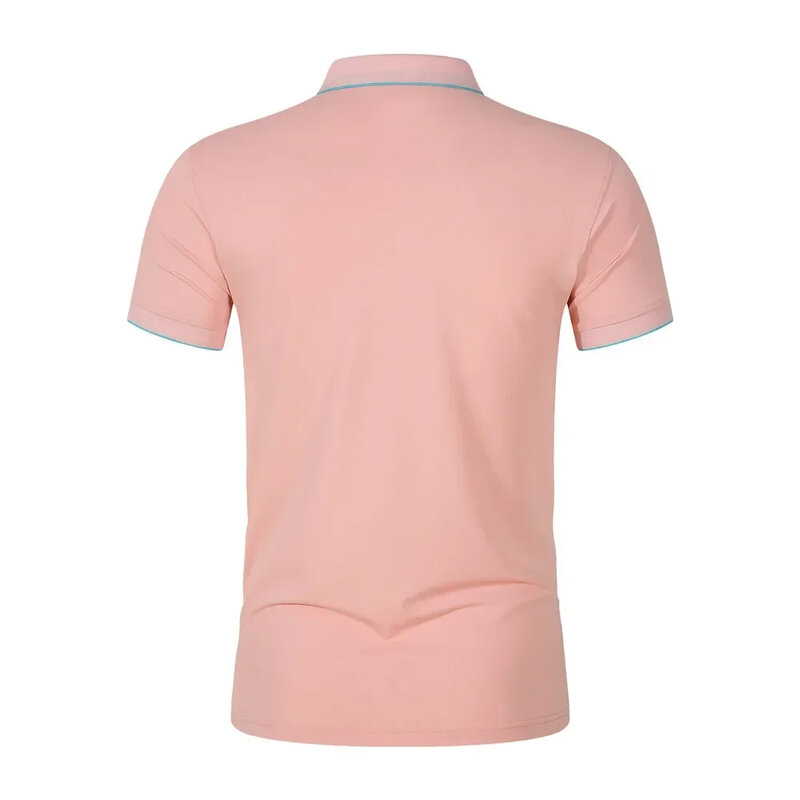 Monochroom Poloshirt Voor Heren, T-Shirt Met Korte Mouwen, Hoogwaardige Casual Kleding, Comfortabele Stof, Ademende Zomerblou