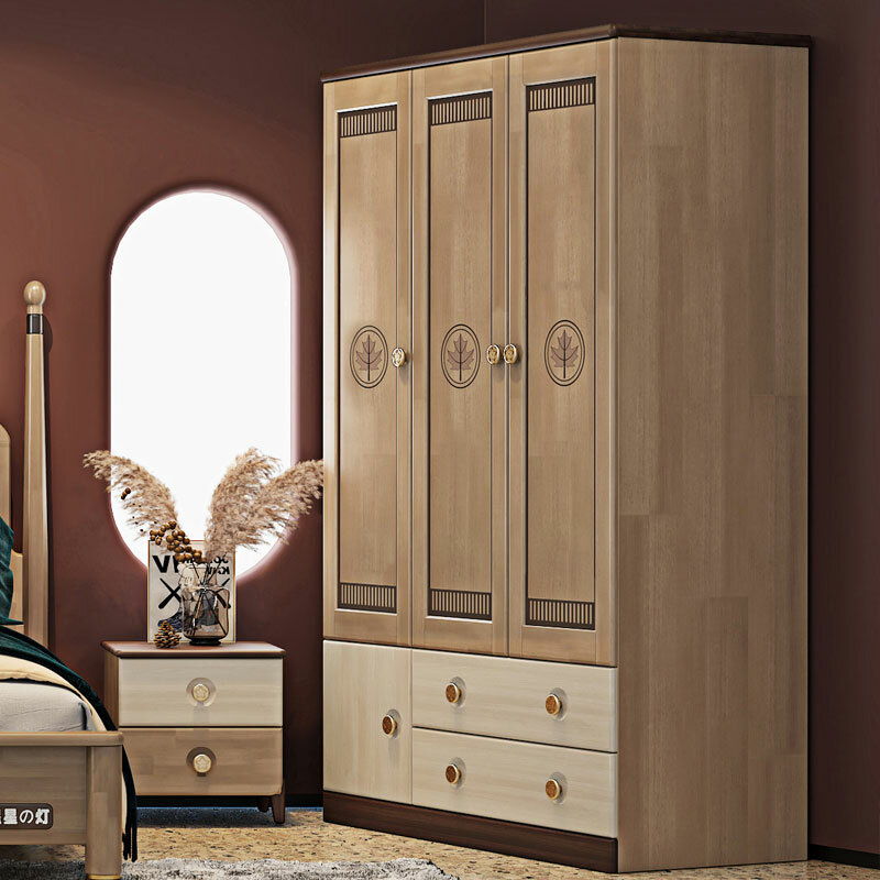 Children's Wardrobe Two-Door Three-Door Armoire with Two Drawers Modern Kids Bedroom Furniture Storage Locker