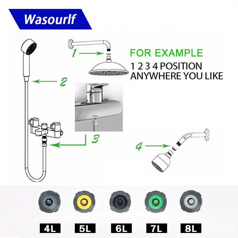 WASOURLF-dispositivo de ahorro de agua, regulador de 2 piezas, aireador, controlador de agua, reductor, cabezal de ducha, manguera de baño