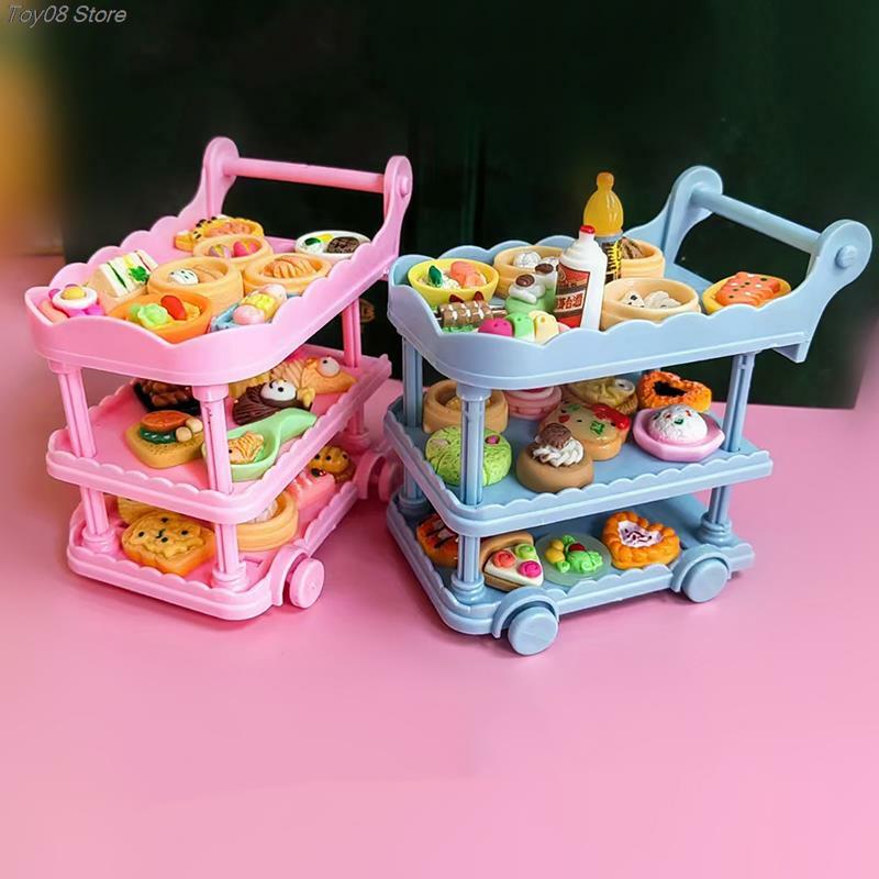 1pc Puppenhaus Dekor Spielzeug antike Puppenhaus Trolley Ess wagen mit Rad Lager regal Modell Küchenmöbel Zubehör