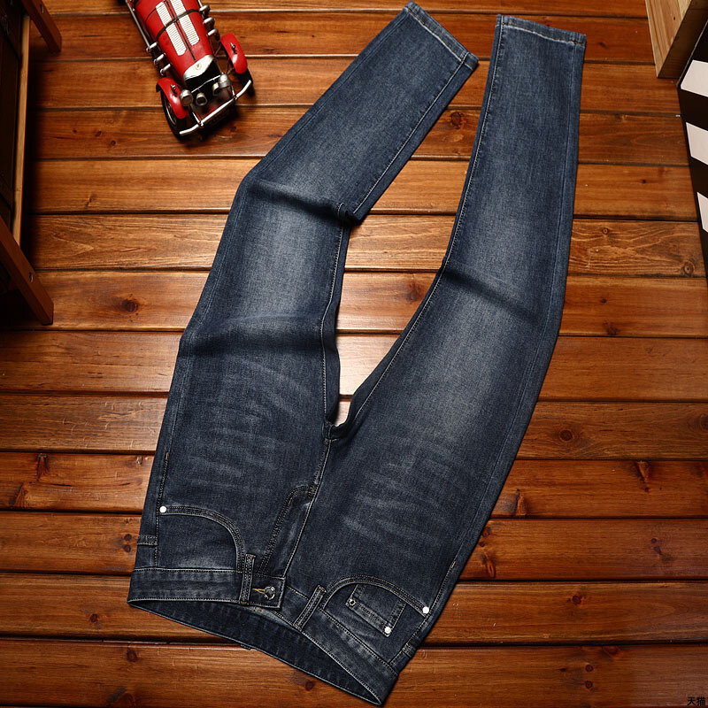 Lichte Luxe Bedrukte Modieuze Jeans Heren Stretch Slim Fit Skinny High-End Kwaliteit Trendy Casual All-Matching Broek