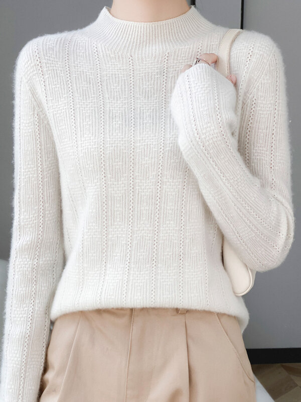 Новинка 2023 шикарный женский осенне-зимний свитер из 100% мериносовой шерсти пуловер с ложным воротником Базовая изящная кашемировая трикотажная одежда корейские модные топы