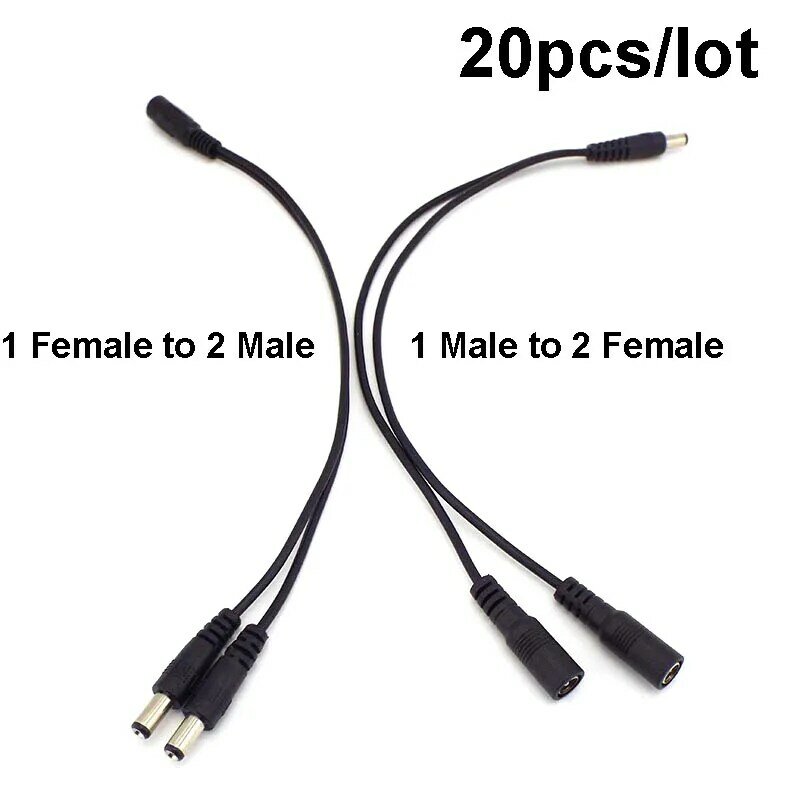 20pcs 1 DC Power male female to 2 way male female Splitter connector adapter Cable 5.5mmx2.1mm Plug extension for strip light e1