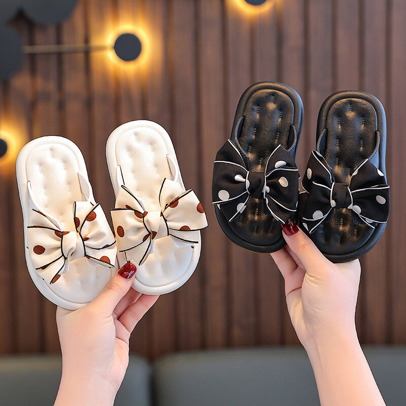 Summer Girls Slipper Polka Dot Bowtie Kids Slides Toddlers Baby Outdoor Beach Flip Flops Shoes 1-8 Years Girl Zapatos
