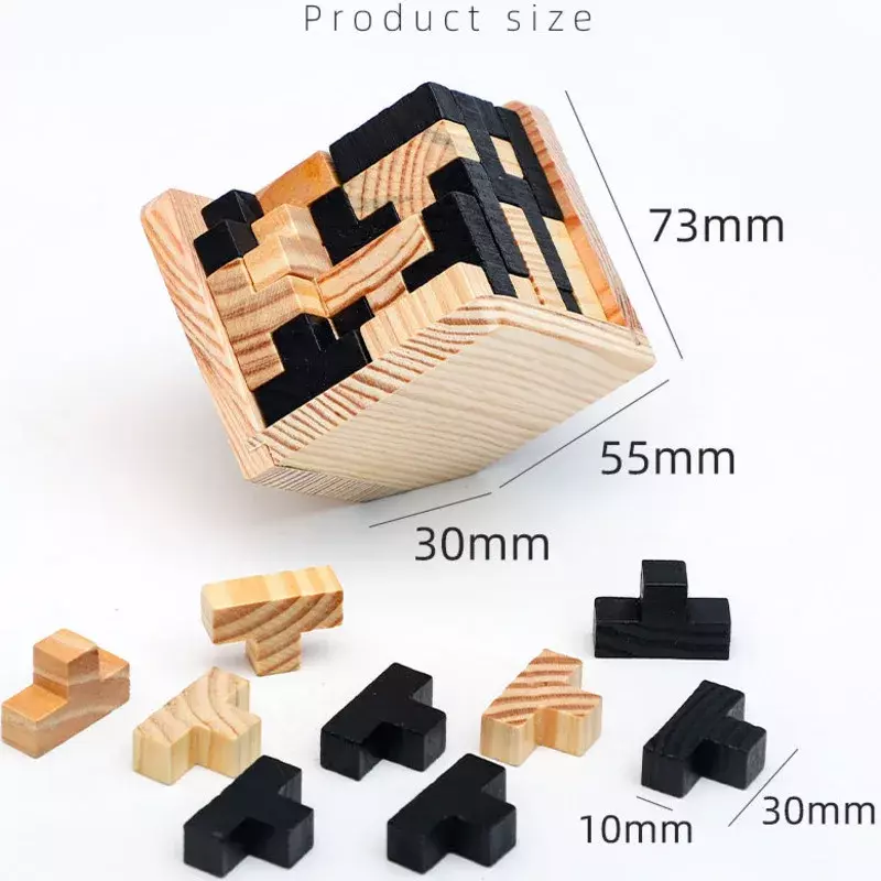 Criativo 3d blocos de construção de madeira cubo quebra-cabeça t l forma luban bloqueio para crianças cérebro teaser crianças brinquedo aprendizagem precoce