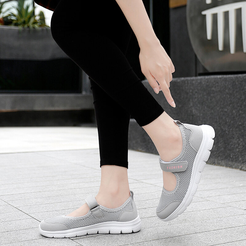 STRONGSHEN-zapatos planos transpirables para mujer, zapatillas ligeras de malla, para verano