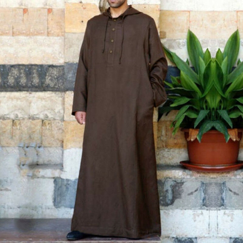 Homens Muçulmanos Kaftan Com Capuz Longo Jubba T Arab Abaya Vestuário, Muçulmano Islâmico, Vestido Sólido do Ramadã