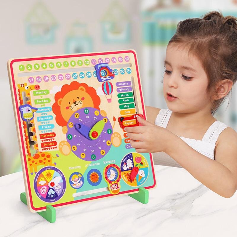 Reloj calendario meteorológico para niños, juguetes de madera, cognición del tiempo, ayudas educativas para la enseñanza preescolar, juguetes para niños