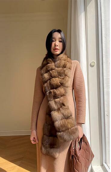 Damski Super luksusowe zimowy prawdziwy Sable futro długi szalik damski szalik z szalem