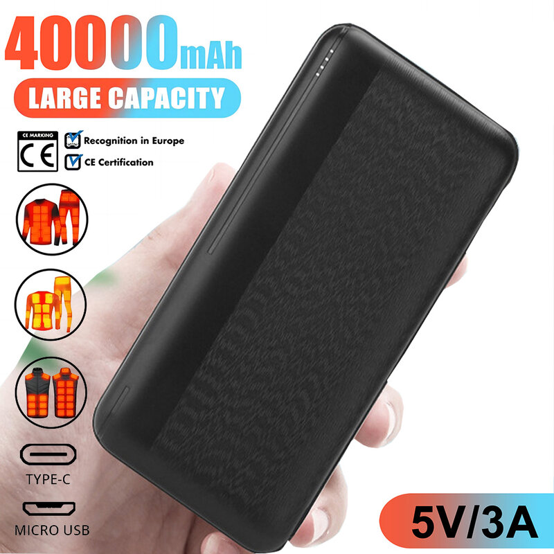 40000mAh Heating Battery Power Bank 5V 3A Portable Charger External Battery Pack for Heating Vest Jacket Gloves phone Power Bank