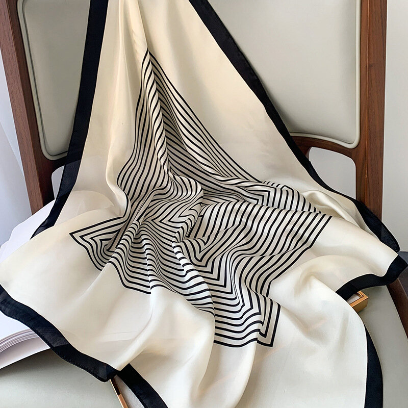 Bufanda cuadrada de seda a cuadros para mujer, banda de satén para el pelo, suave para el trabajo, Hijab, Foulard para la cabeza, 2021