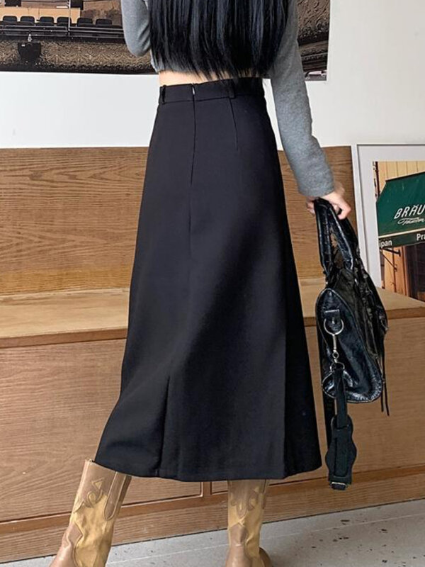 Юбка Женская средней длины, модная Асимметричная винтажная классическая офисная универсальная Свободная юбка с завышенной талией в английском стиле для отдыха