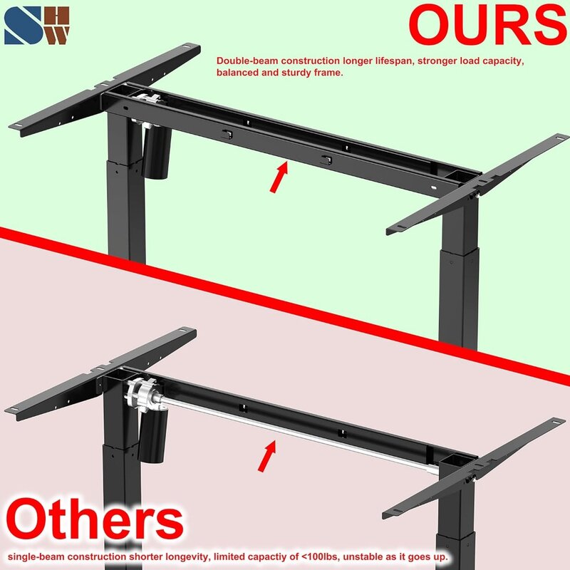 SHW 55-дюймовый большой регулируемый стол с электрической высотой, 55x28 дюймов, Вишня