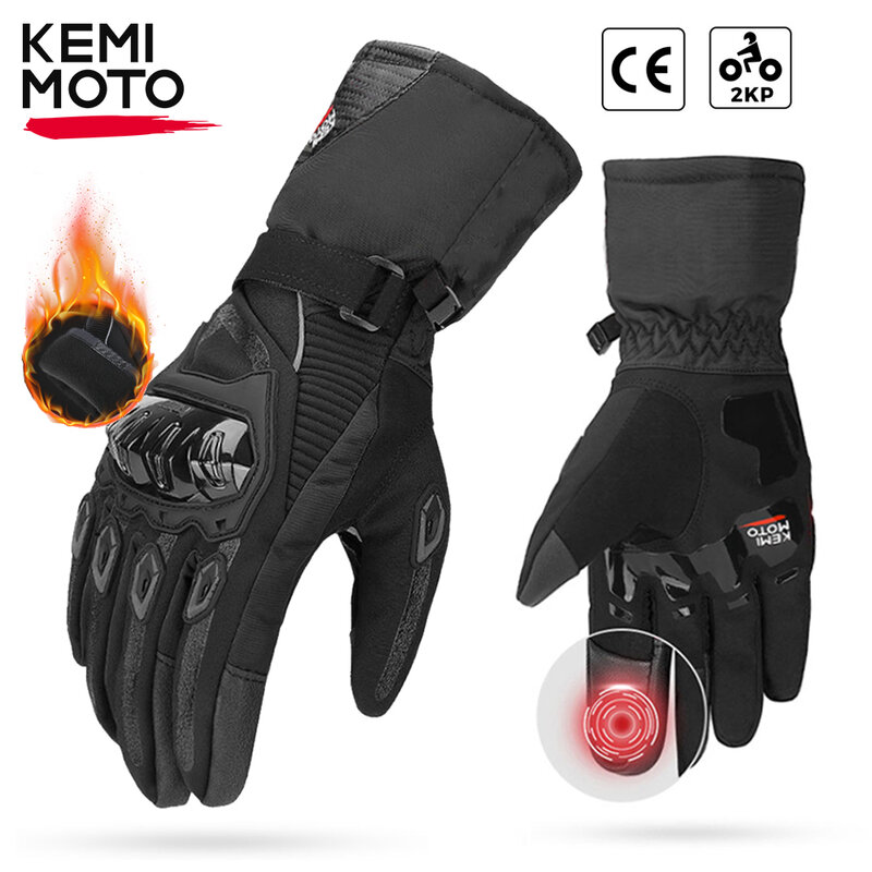 KEMiMOTO CE Motorcycle Gloves Winter Black Guantes Moto Invierno Warm Touch Screen Waterproof Windproof Gloves Protective