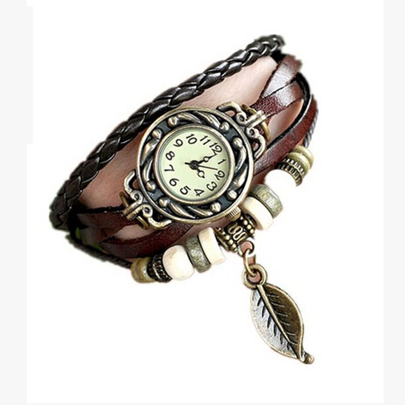 Relógio de quartzo de couro vintage feminino, pulseira multicamadas, relógios de pulso, comprimento ajustável, relógio de casal