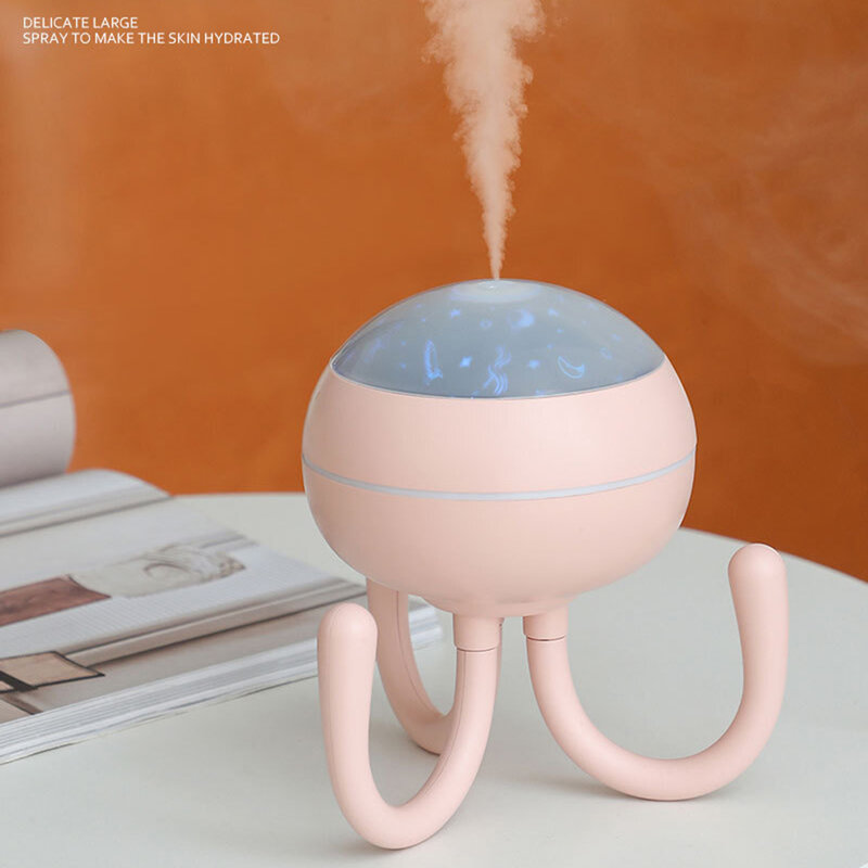 Octopus Humidifier USB Mini Air Humidifier Desktop Water Supply Atomizer Diffuser LED Projection Night 200ML Light Mist Purifier