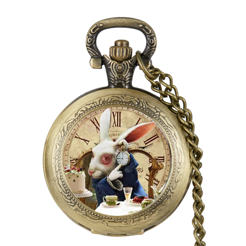 Dames Vrije Tijd Quartz Zakhorloge Vintage Alice Thema Klassieke Heren Hanger Met Ketting & Fob Horloges Hb245