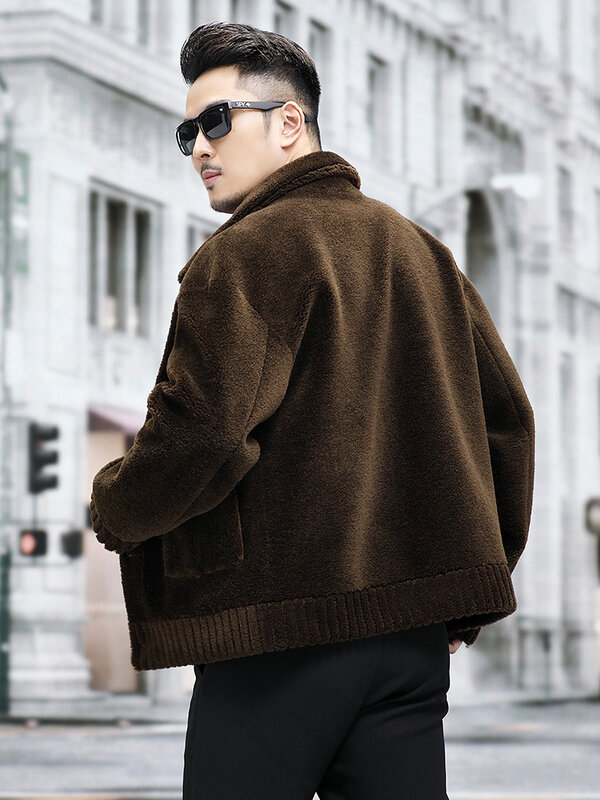 Модные зимние мужские двусторонние куртки 2023, мужские короткие пальто из натурального меха, мужские толстые теплые пальто из натурального меха ягненка P516