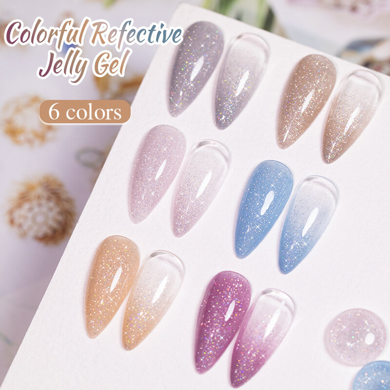 BOZLIN 7.3ml kolorowe odblaskowe Glitter Jelly Gel Nude kolorowe cekiny żelowy lakier do paznokci usuwanie żelu UV półtrwałe Nail Art
