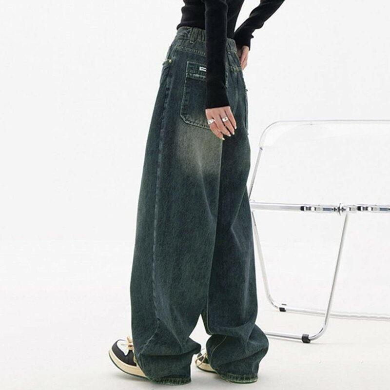 Damskie luźne spodnie dżinsowe w stylu vintage 2024 nowa odzież uliczna szerokie nogawki luźne spodnie dżinsowe moda w trudnej sytuacji proste spodnie Streetwear