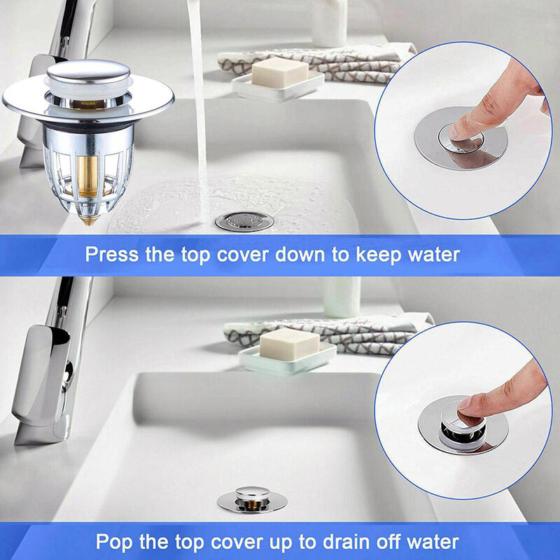 Basket Filter Plug Stopper Bathroom Wash Basin Kitchen Sink Core Bounce Up Drain Filter For Drain 34 To 62mm Holes Replacement