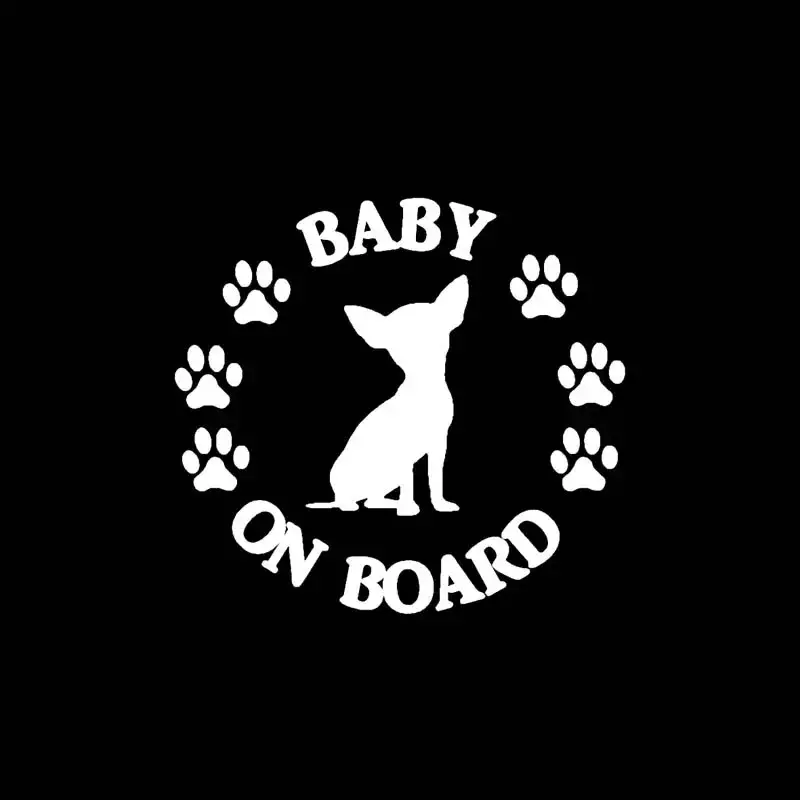 Autocollant bébé à bord Chihuahua en vinyle, autocollant moto et voiture, noir et argent, 14cm x 12.8cm