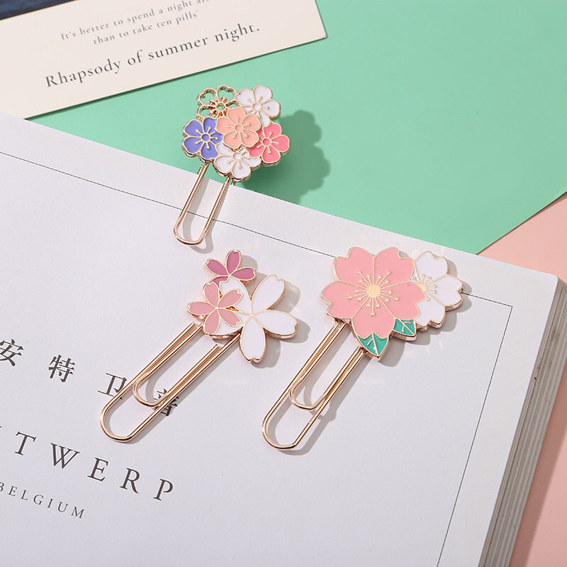 Cherry Blossom Paper Clip Creative Cute Metal Bookmark Clip Exquisite Beautiful Paper Clip Notebook Decoration Stationery