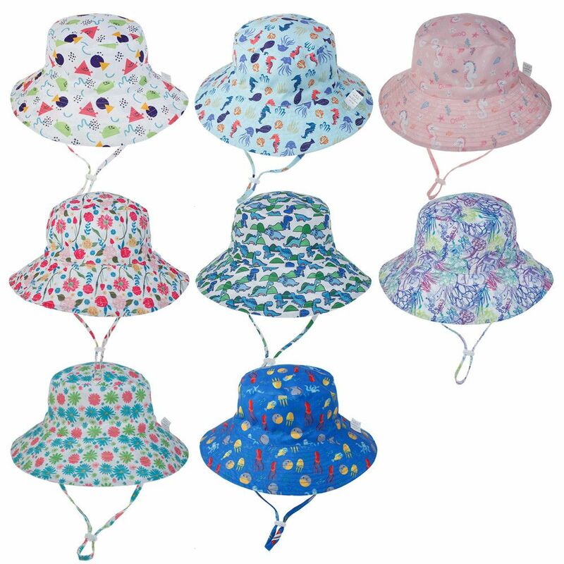 Protezione UV Neck Ear Cover per 0-8 anni a tesa larga con cinturino per il mento regolabile berretto da spiaggia cappello da sole per bambini cappello da pescatore