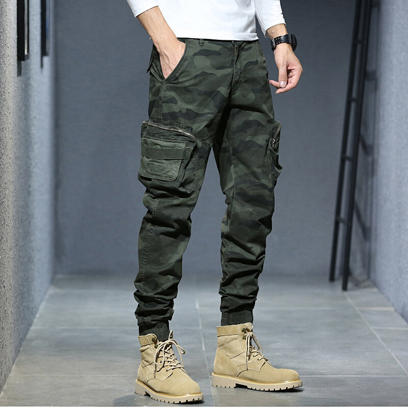 CAAYU Joggers กางเกง Cargo ผู้ชาย Casual Hiphop MultiPocket กางเกงผู้ชายกางเกงขายาว Streetwear ยุทธวิธี Track KhakiCamouflage กางเกง