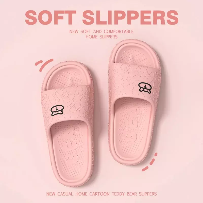 Summer Slippers Bathroom Platform Non-Slip Home Bear Cartoon Flip Flops Beach Women Slipper Sandals Slides Indoor Outdoor 2024