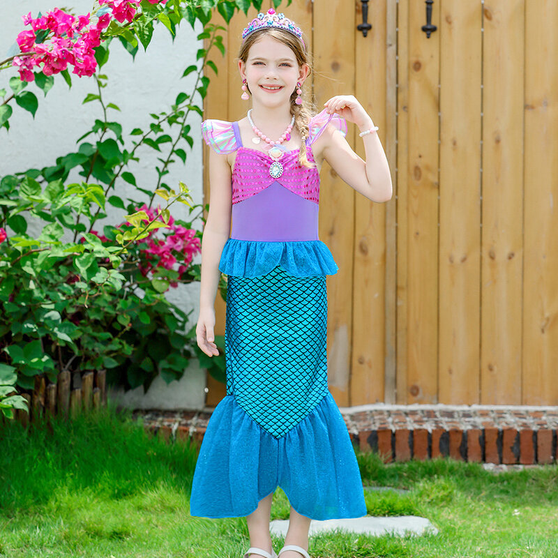 Disney księżniczka syrenka Ariel kostium dla dziewczynek dla dzieci Cosplay dzieci karnawał urodziny na imprezę bal ubrania letnia sukienka westydo