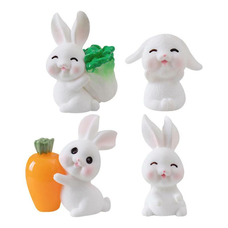 Mini coelho ornamento miniatura pingente de resina chaveiro estatuetas decorativas, modelo animal para carros, casas, jardim de fadas