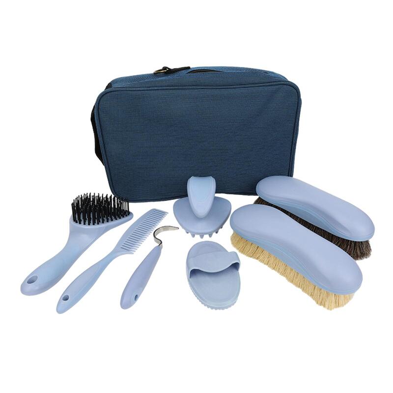 8x Equine Cleaning Brushes Equestrian Maintenance Set with Storage Pouch Massage