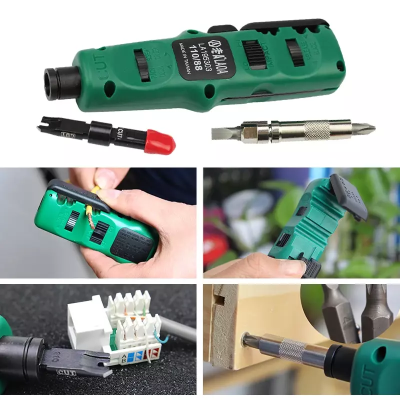 4 in 1 Crimper Punch Down Tool Multi-function Module Network Cable Crimping Cutting Impact Tools with Wire Screwdriver