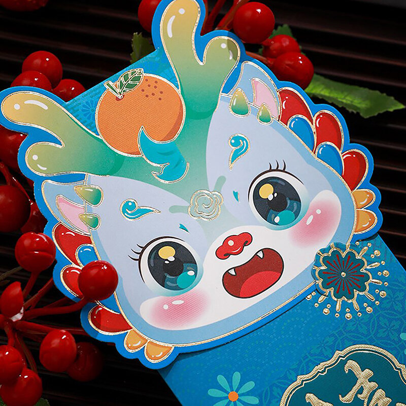4 Stuks 2024 Chinees Nieuwjaar Rode Enveloppen Cartoon Drakenjaar Hongbao Lentefestival Geldzakken Bruiloft Gelukspakketten