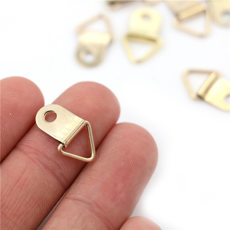100PCS/Lot Golden Triangle D-Ring Hanging Oil Painting Mirror Picture Frame Hanger Art Work Photo Wall Hook Hooks Hangers