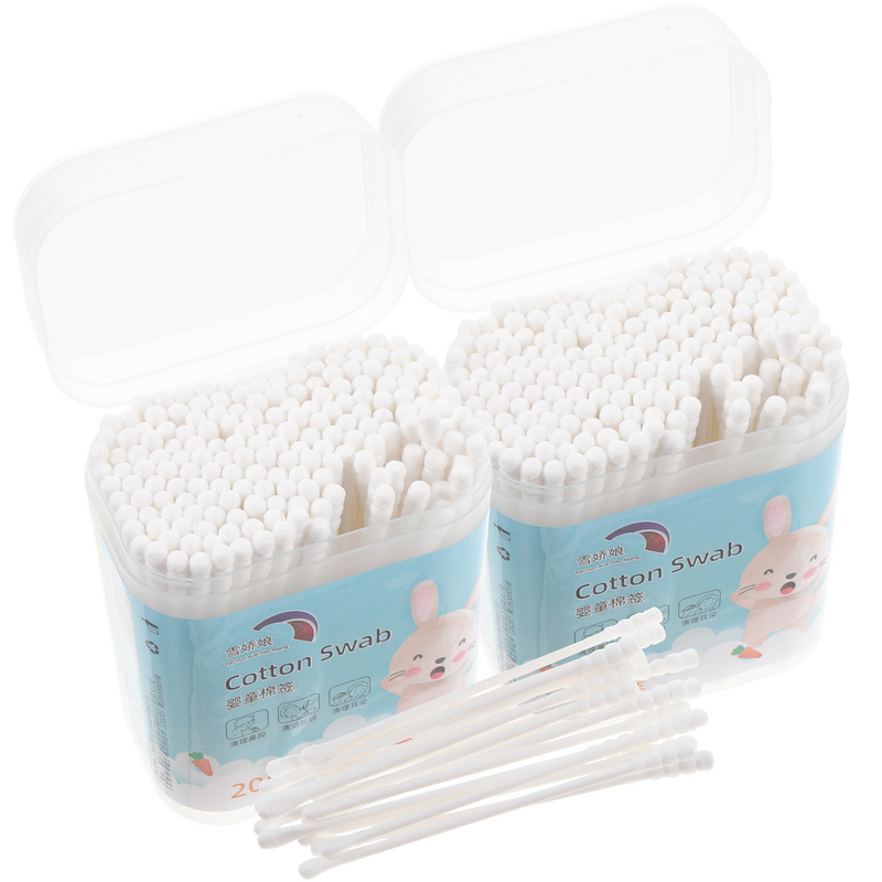 400 pz/2 scatole tamponi di cotone naturali per bambini punta a spirale rotonda punta di cotone multiuso per orecchio del bambino naso pulito (bianco)