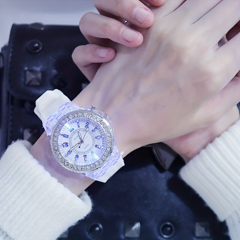 Unisex Quarz Teen Uhr mit leuchtendem Strass Zifferblatt-stilvolles Silikon armband, ideales Geschenk