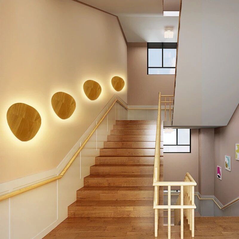 Lampu Dinding LED Modern, lampu dekorasi dinding latar belakang kayu bundar kreatif untuk kamar tidur, koridor, samping tempat tidur, Ruang Tamu