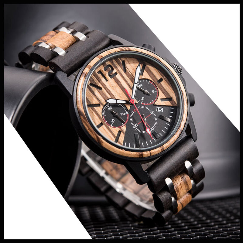 Heren Houten Quartz Horloges, Luxe Sport Display Kalender Horloge, Beste Cadeau Voor Mannen, Armband