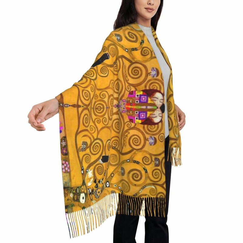 Bufanda de árbol de la vida de Gustav Klimt para mujer, chal largo con borla cálida, bufandas de arte de pintura Unisex, invierno y otoño